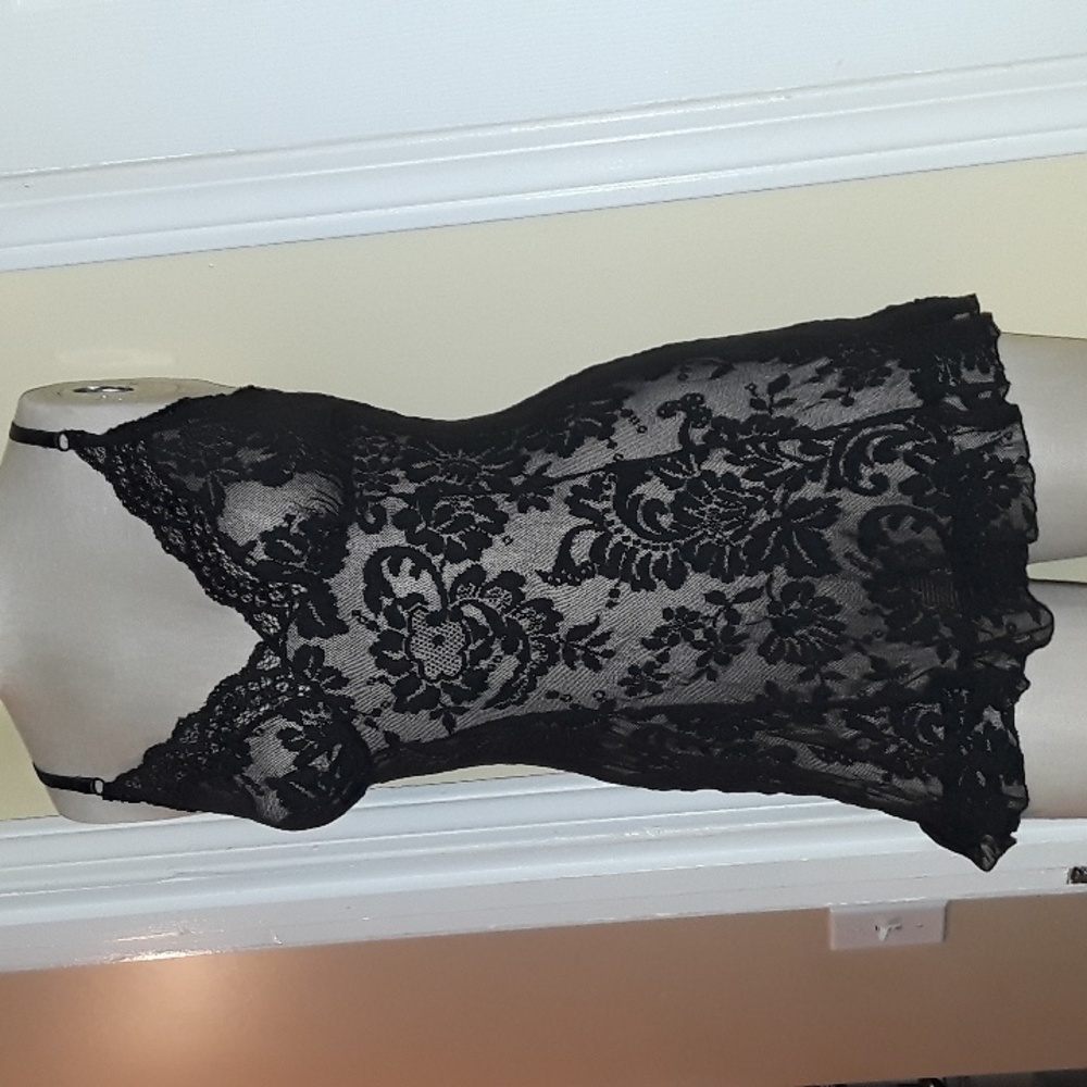 Victoria's Secret Y2K black Lace Lingerie Slip Dress Negligee Floral Ruffle Trim